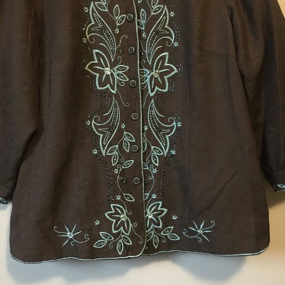 Vintage Fusion 100% Silk Floral Embroidered & Sequined Dress Jacket - Picture 6 of 16